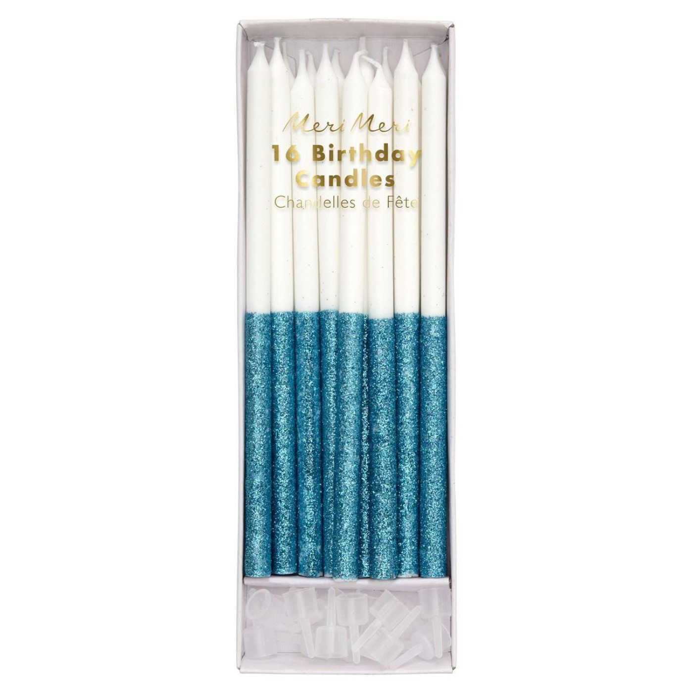 Meri Meri - Blue Glitter Dipped Candles - Mavi Simli Mumlar - ST00123 -