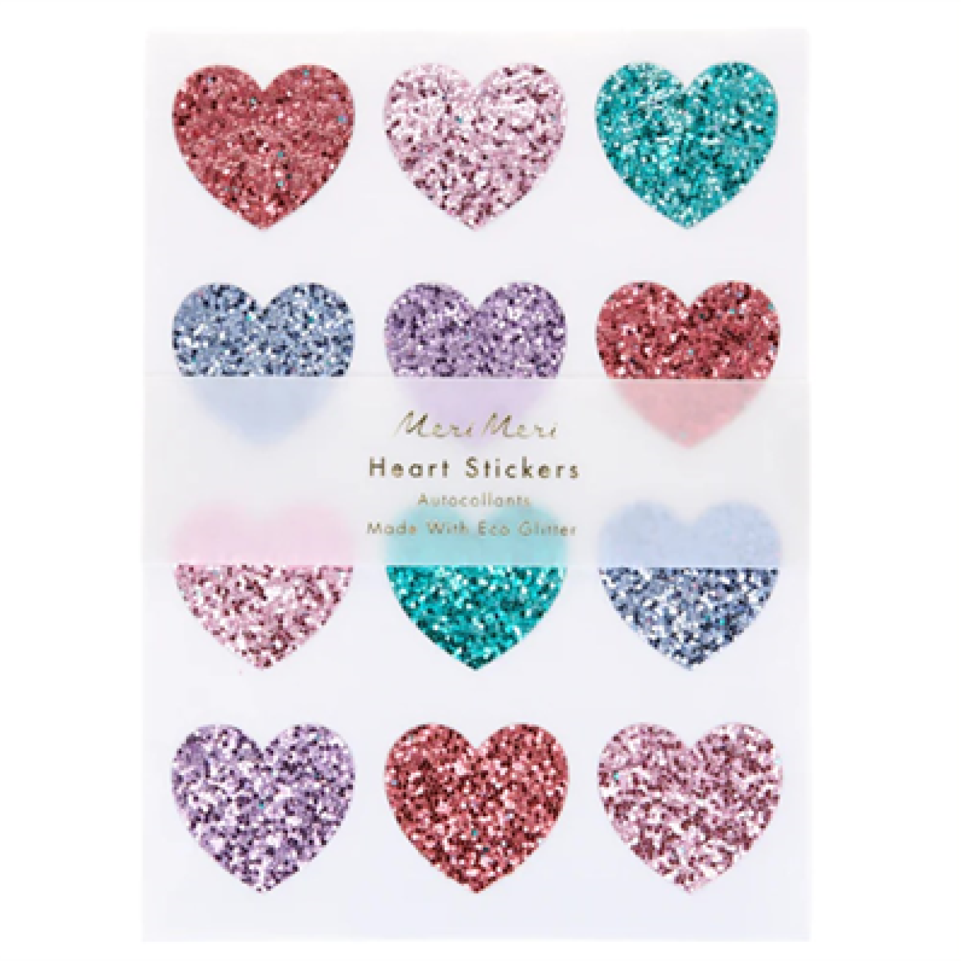 Meri Meri - Rainbow Glitter Heart Stickers - Parıltılı Kalp Çıkartmalar - ST00164 -