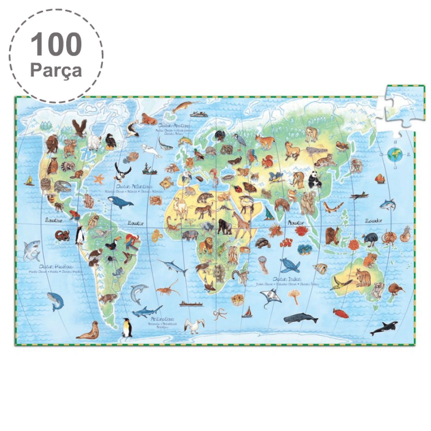 Djeco Klasik Puzzle 100 Parça - Worlds Animals - 3070900074200 - 3070900074200