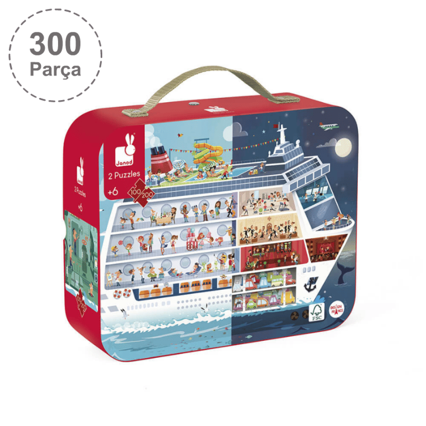 Janod 100 ve 200 Parça Çift Taraflı Çantalı Puzzle - Gemi - J02726 - 3700217327262