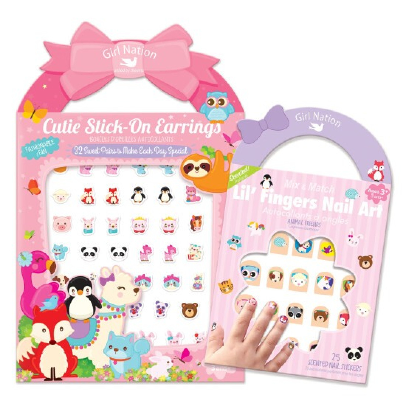 Cutie Stick-On Earrings and Nail Sticker Girly Gift Set- Animal Friends - J10122GS - 8690000000814